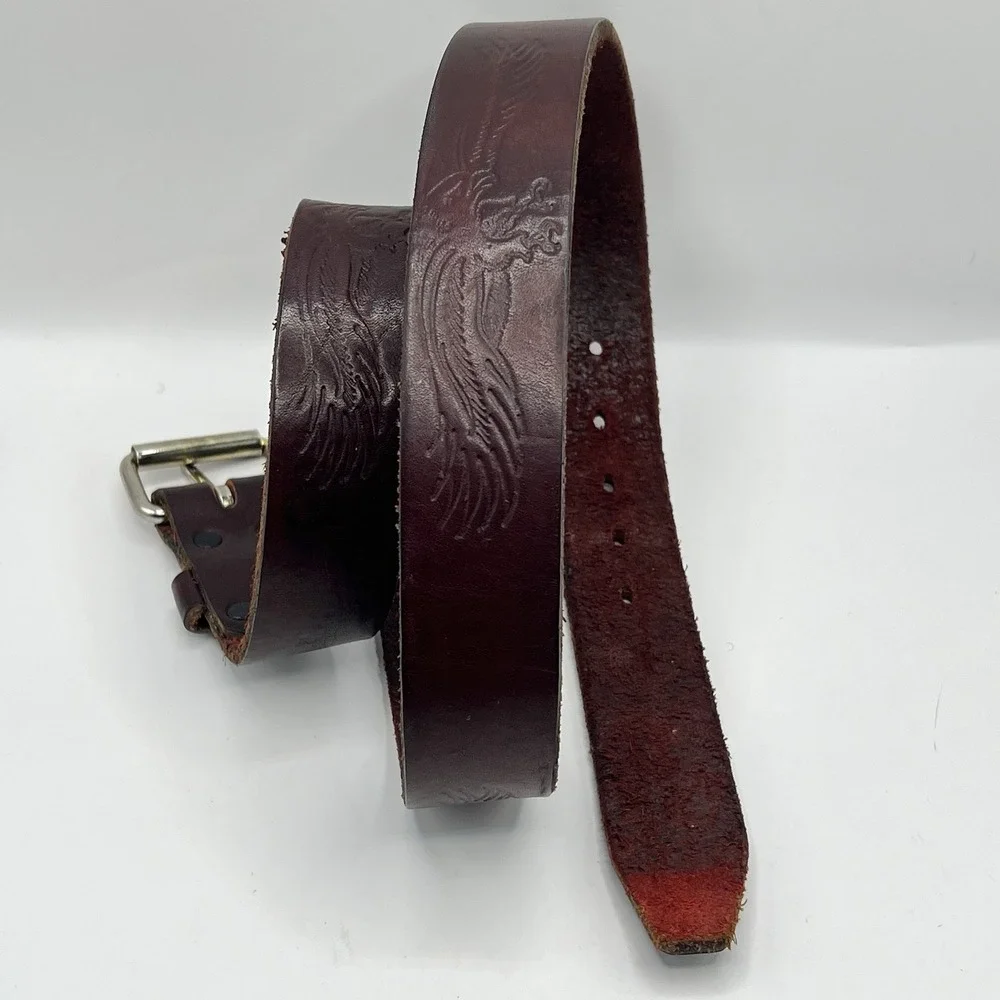 Brown Western Tooled Leather Belt Eagle Graphic 36-40